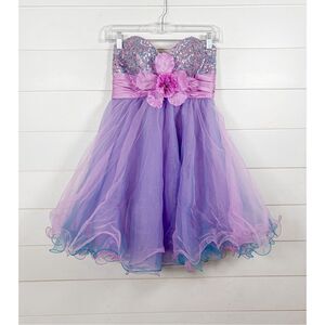 Sherri Hill Women's Sequins And Tulle Babydoll Cocktail Dress Purple Blue Size 4